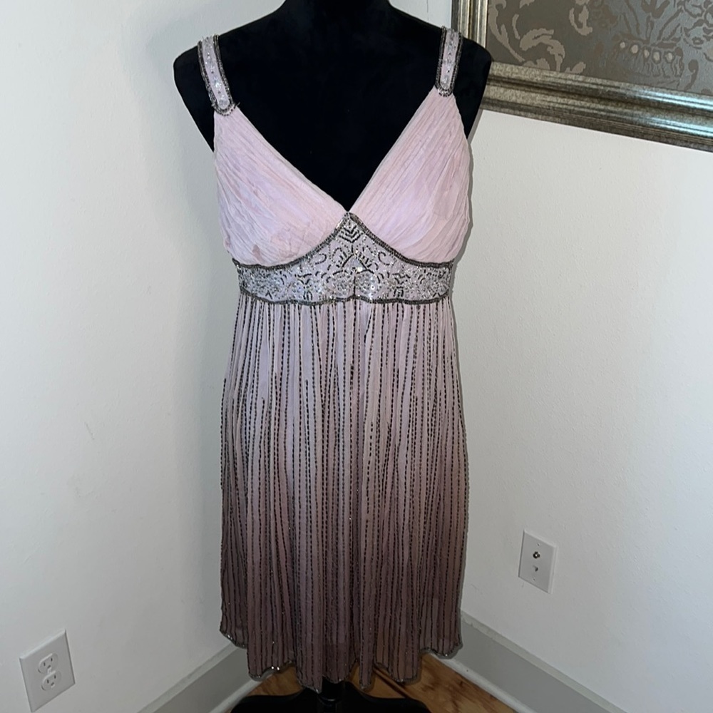 Patra 100% silk beaded sequin special occasion lilac dress Sz 10 vintage‎ 1990’s